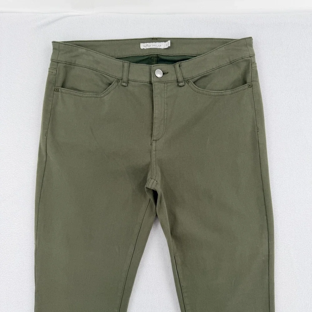 Peter Millar Womens Olive Green Skinny Sateen Pants LF21B46 Size 8 Performance